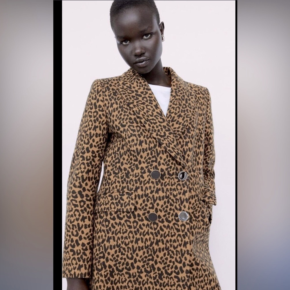 **ZARA** Leopard Animal print Long Blazer XS, NWT, **removed shoulder pads**
